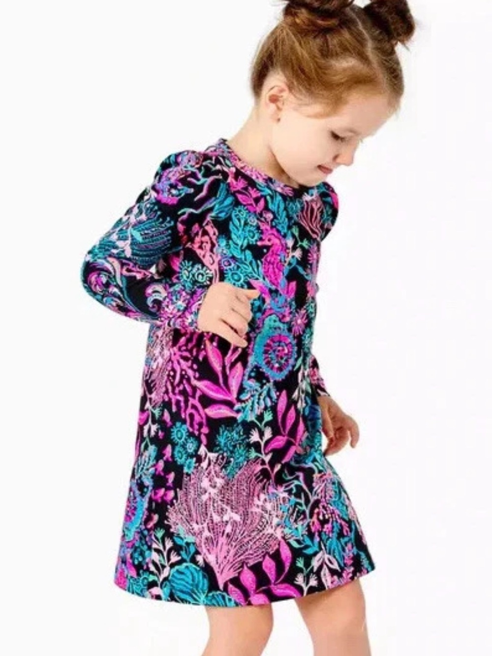 Lilly Pulitzer Black Dress with Pink & Teal Floral Print